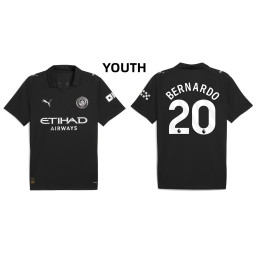 Youth 2025-2026 Manchester City 20. Bernardo Silva Replica Black Away Jersey