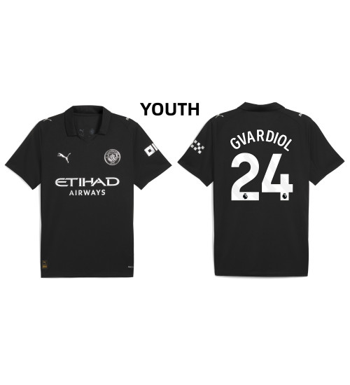 Youth 2025-2026 Manchester City 24. Josko Gvardiol Replica Black Away Jersey