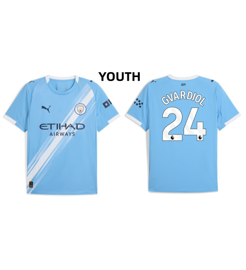 Youth 2025-2026 Manchester City 24. Josko Gvardiol Replica Blue Home Jersey