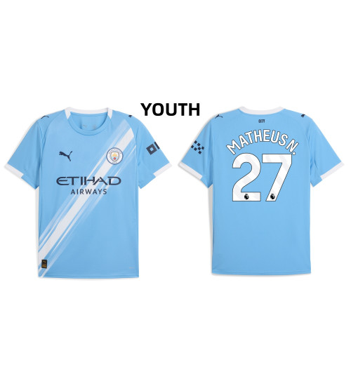 Youth 2025-2026 Manchester City 27. Matheus Nunes Replica Blue Home Jersey