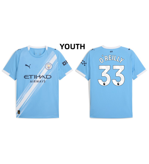 Youth 2025-2026 Manchester City 33. Nico O'Reilly Replica Blue Home Jersey
