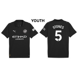 Youth 2025-2026 Manchester City 5. John Stones Authentic Black Away Jersey