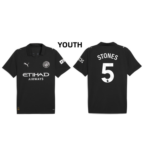 Youth 2025-2026 Manchester City 5. John Stones Authentic Black Away Jersey