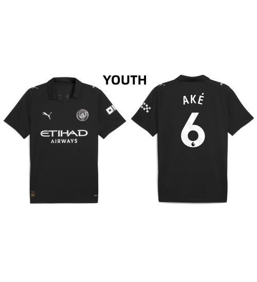 Youth 2025-2026 Manchester City 6. Nathan Ake Replica Black Away Jersey