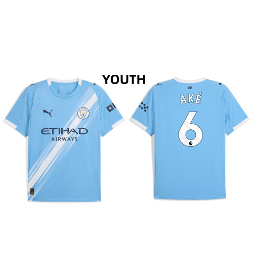 Youth 2025-2026 Manchester City 6. Nathan Ake Replica Blue Home Jersey