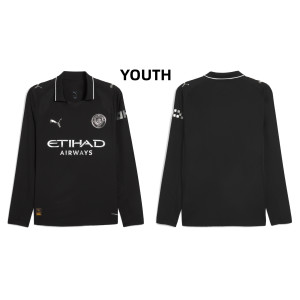 Youth Customize 2025-2026 Manchester City Replica Black Away Long Sleeve Jersey